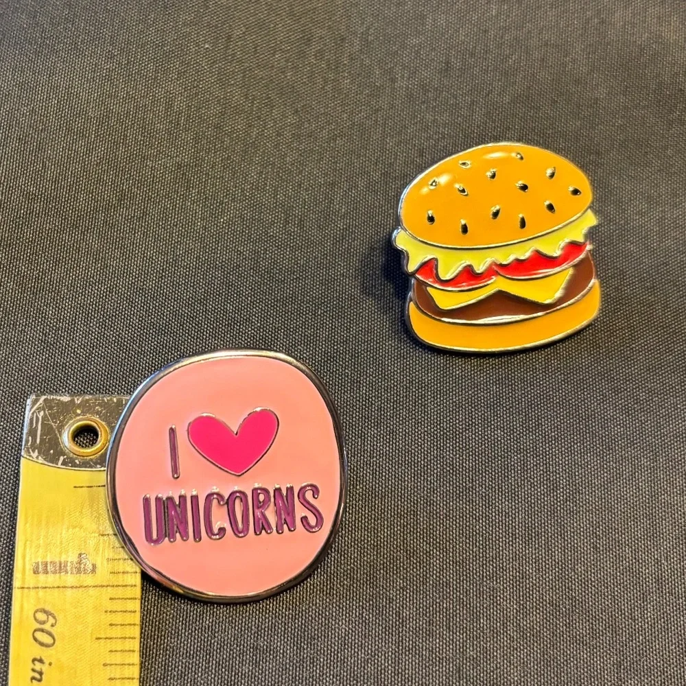 Hamburger & I Love Unicorns Backpack Pins